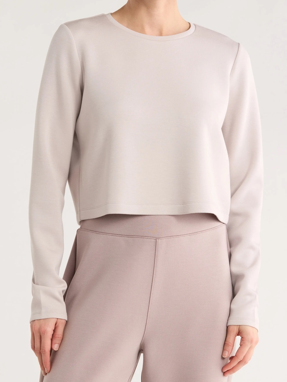SPANX | Air Essentials Long Sleeve Crop Tee in Light Taupe